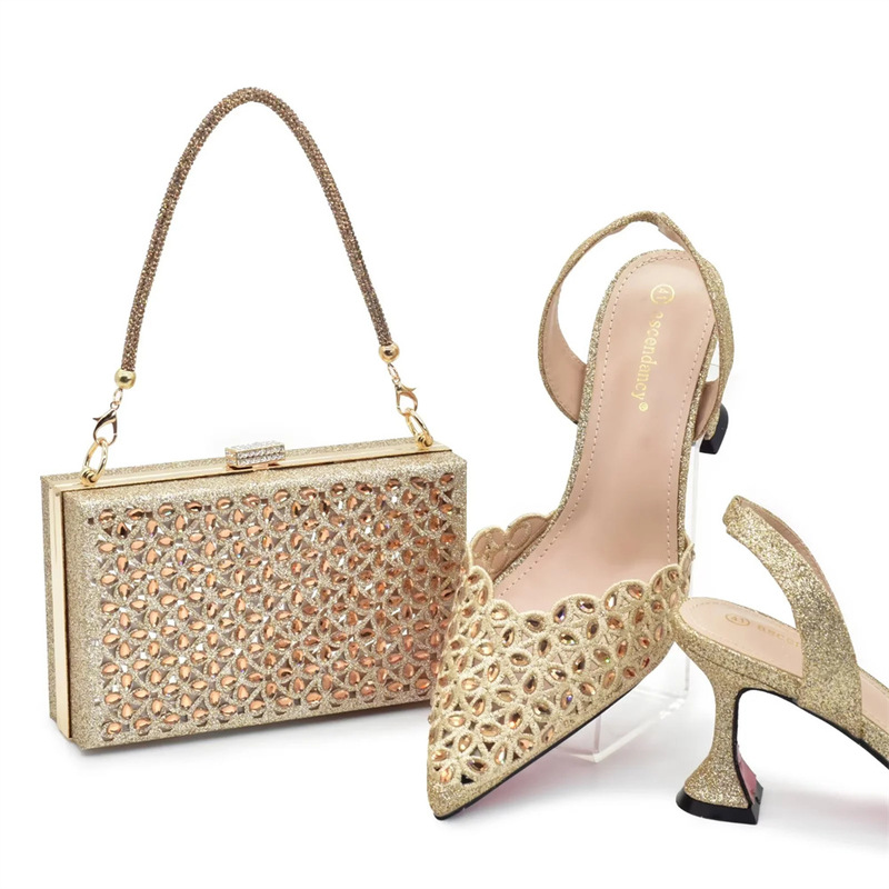 Spring Pointed Toe Slip-On Stiletto Fashion Casual Large Size Women's Shallow Sequin Women's Flats Bag Matching High Heels