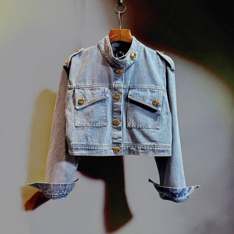 Vintage Design 2025 Short Denim Personality Jacket New American Fashion Gold Button Versatile Jacket Top Vintage Design 2025 Short Denim Personality Jacket New American Fashion Gold Button Versatile Jacket Top