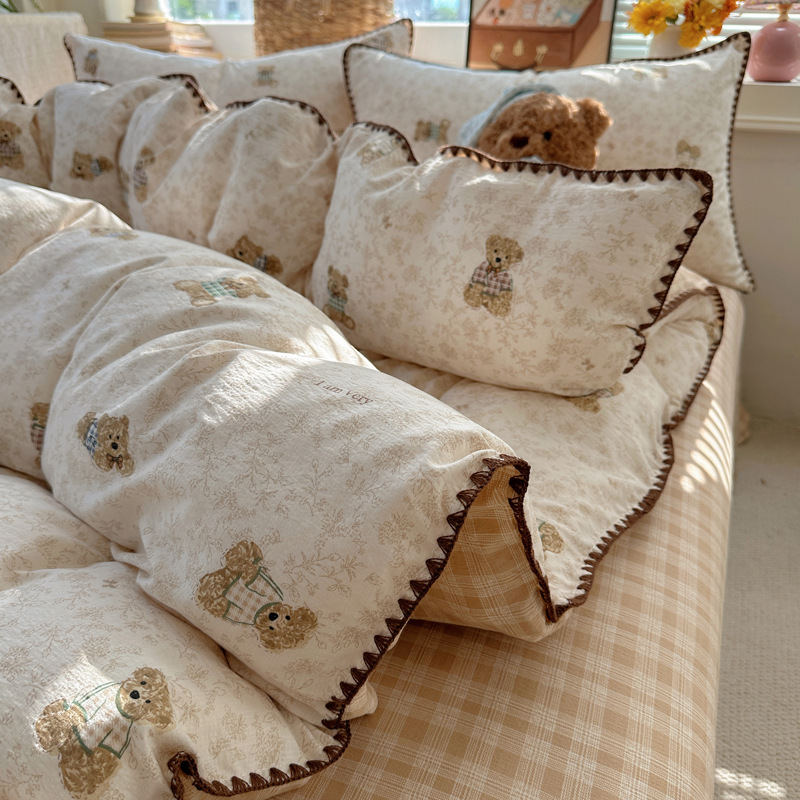 Madre y bebé de clase A encaje conchas de algodón puro cubierta de sábanas para dormir cubierta de cama de dormitorio ultra suave cubierta de cama de tres piezas