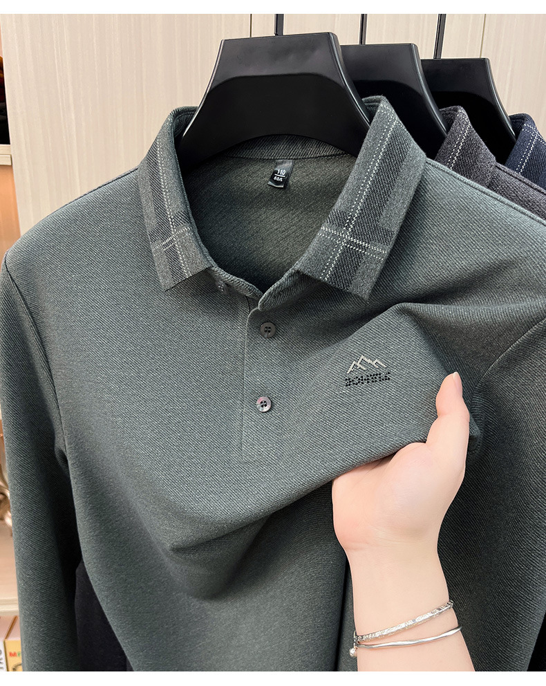 Áo polo nam dài tay cổ bẻ phong cách trung niên — Màu xanh da trời chi tiết 11