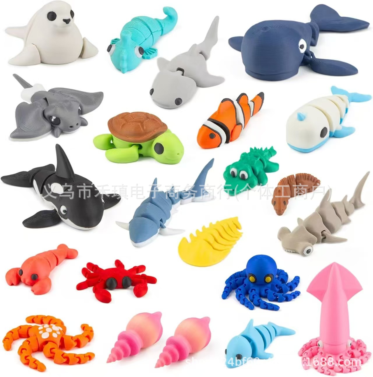 Cross-Border Amazon Popular 3D Printed Marine Animal Toys Multi-Color Mini Animal Movable Flexible Ornament Toys