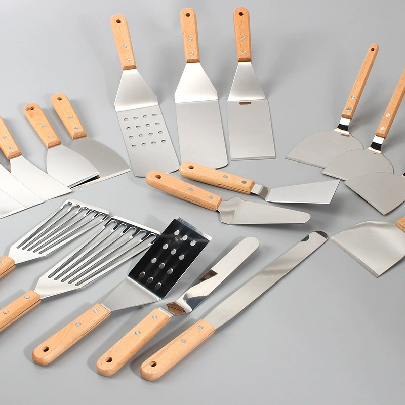 Amazon Буковая ручка лопатка для приготовления пищи из нержавеющей стали лопата для жарки стейка теппаньяки блин фруктовый ручной инструмент для торта
