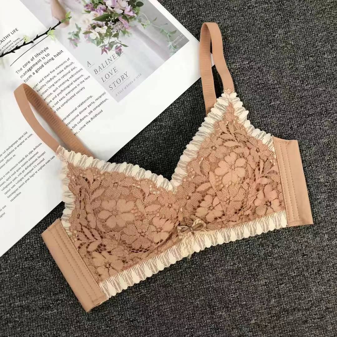 Nuevo sujetador de alta calidad de moda de encaje jacquard transpirable y cómodo ajuste lateral de pecho de tres filas de botones ropa interior para mujeres