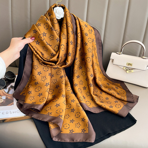 Silk scarf for women in spring and autumn, simulated silk, Korean style fashionable shawl and scarf, summer sun protection beach towel with gauze scarf