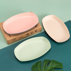 Cross-border Amazon wheat straw plate home restaurant oval plate fish plate dish plate set with logo print