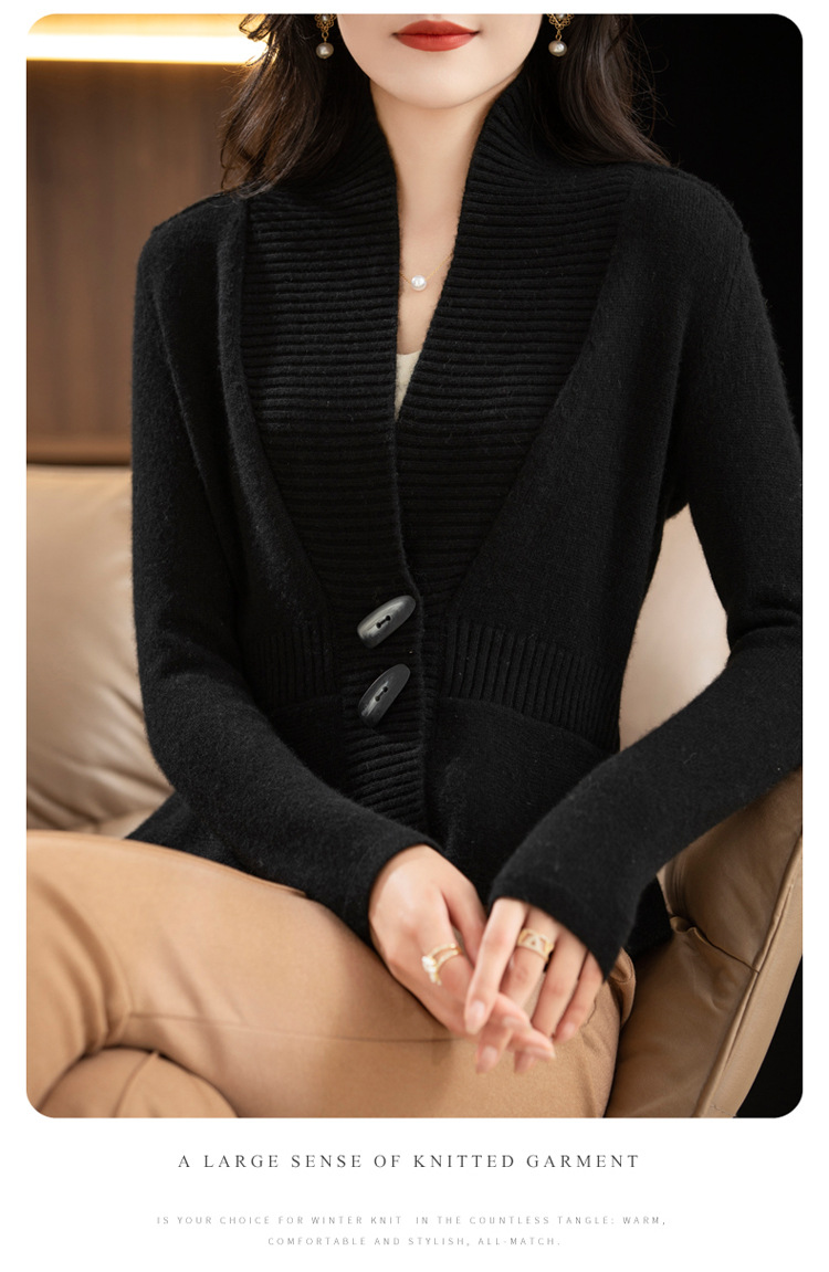 Women's Clothing waxy cardigan for women short waist slimming outer wear knitted sweater autumn and winter horn button coat sweater wholesale_voghion.com