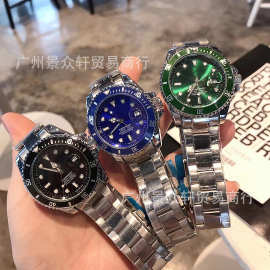 绿蓝黑水鬼系列钢带日历石英表男士商务时尚腕表高级感丹尼路手表