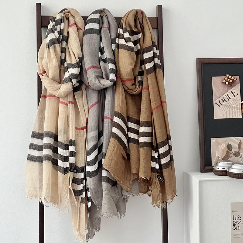 Nicho algodón lino bufandas a cuadros otoño invierno alta sensación nuevo estilo universal bufandas de cuello ligero bufandas bufandas de seda al por mayor