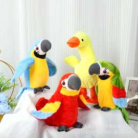 跨境新款电动录音学说话鹦鹉毛绒玩具扭动扇翅膀CE认证公仔