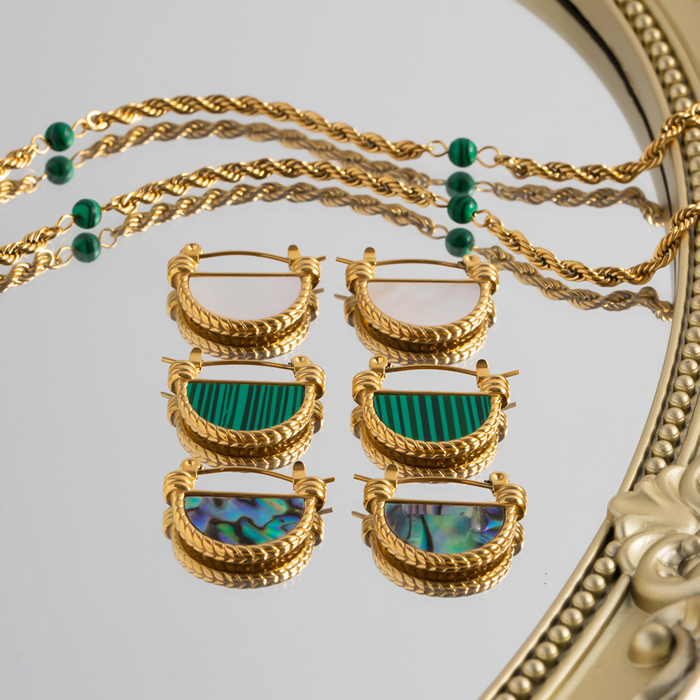 Retro Sector Stainless Steel Inlay Shell Earrings 1 Pair