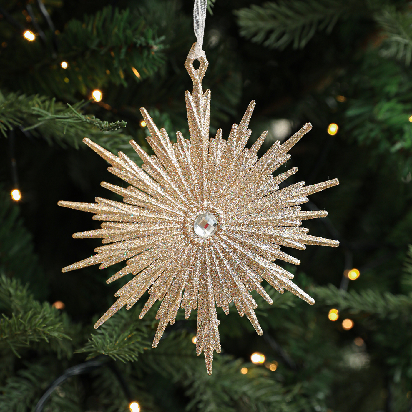 Polvo de champaña transfronterizo polvo de oro colgante retro copo de nieve amor plástico hueco decoración de árbol de Navidad colgante