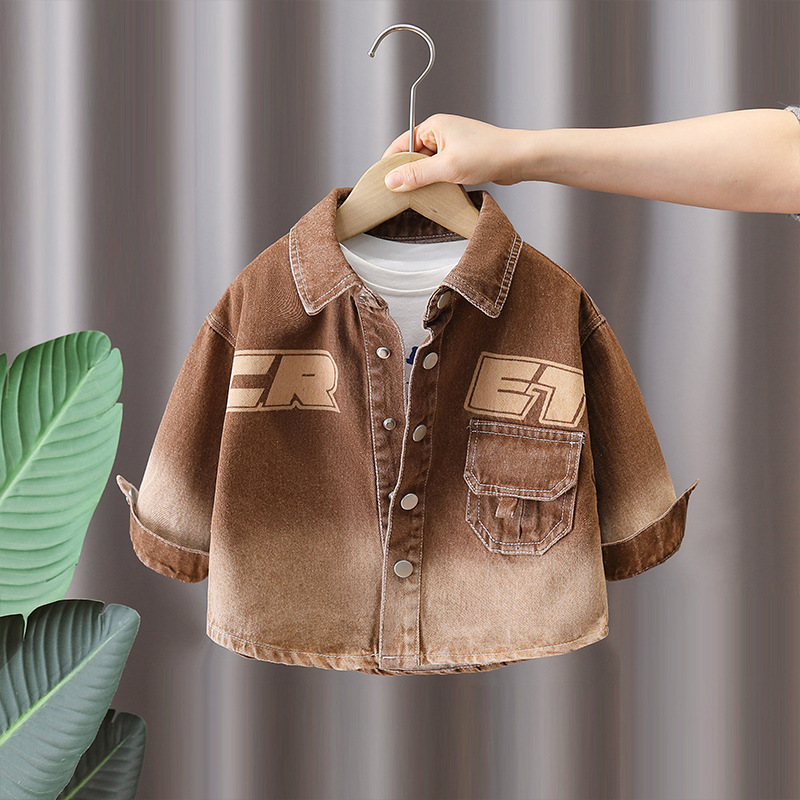 7612 chaqueta de camisa de niño primavera y otoño celebridad de Internet frita ropa de mezclilla de la calle ropa de los niños guapos blusa estampada de primavera
