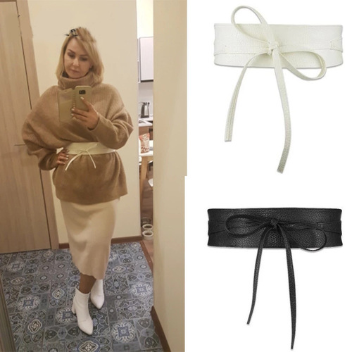 Simple and fashionable women's wide belt decorated dress coat shirt straps knotted girdle bow ribbon