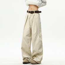 美式复古a字阔腿裤男款vibe高街弯刀军绿工装裤潮牌廓形拖地长裤