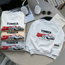 兒童日系汽車衛衣男童加絨衛衣男宝工程车图案圆领卫衣中大童上衣