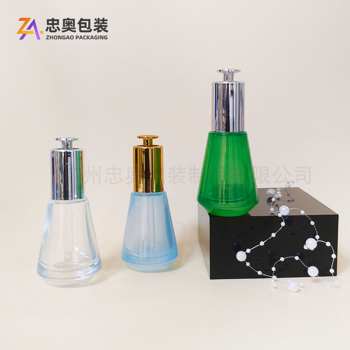 30ml锥形玻璃瓶精油瓶按压滴泵瓶卸妆水爽肤水瓶化妆品分装瓶批发