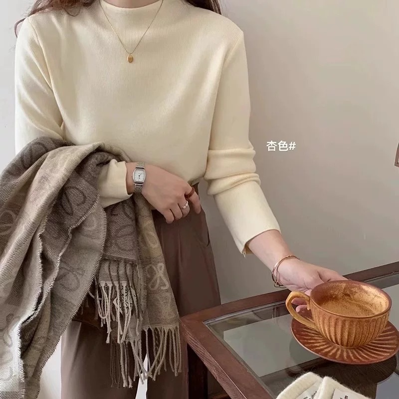 Irina Candy Half High Collar Knitted Base Shirt Women's Autumn and Winter New Solid Color High Elastic Soft Waxy Simple Inner Top