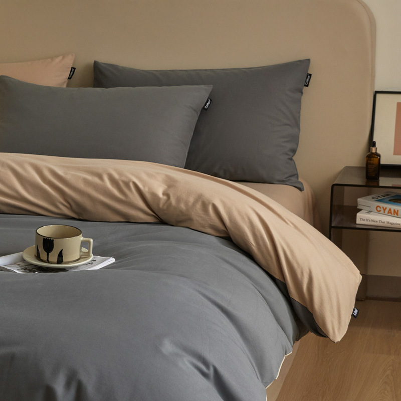 High-end nuevo algodón molido cama gaza de cuatro piezas conjunto de color sólido de doble parche de algodón puro tipo a sábanas de cama 4 suave