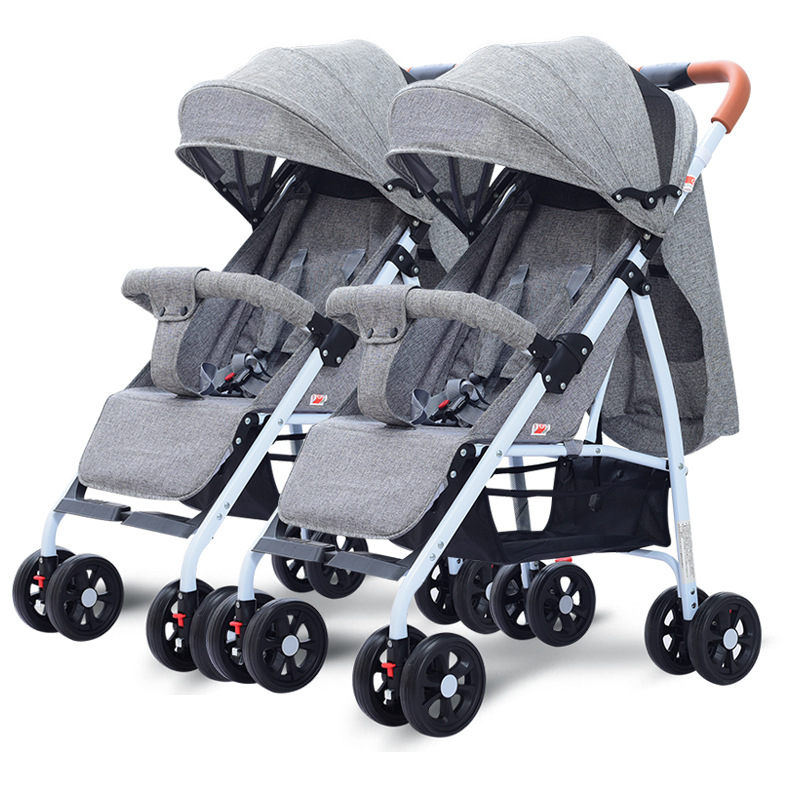 Cochecito doble que se puede usar como cochecito para bebés, permite sentarse y acostarse, ligero, plegable, un gran herramienta para pasear con los niños, se puede sentar y plegar.