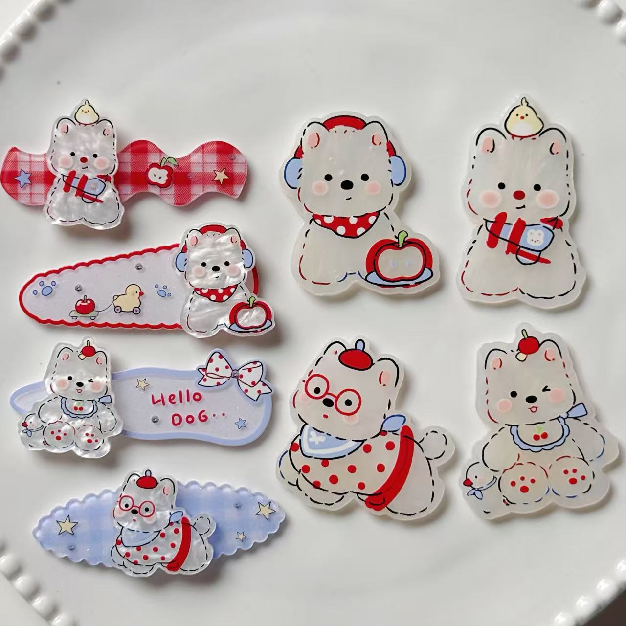 새로운 귀여운 빨간 사과 웨스트 하이랜드 강아지 아크릴 액세서리 DIY 머리 장식 크림 접착제 휴대 전화 케이스 패치 신발