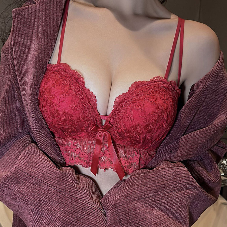 8812 dulce encaje bordado ropa interior de látex traje cómodo inalámbrico ajustable soporte superior Sujetador push up traje