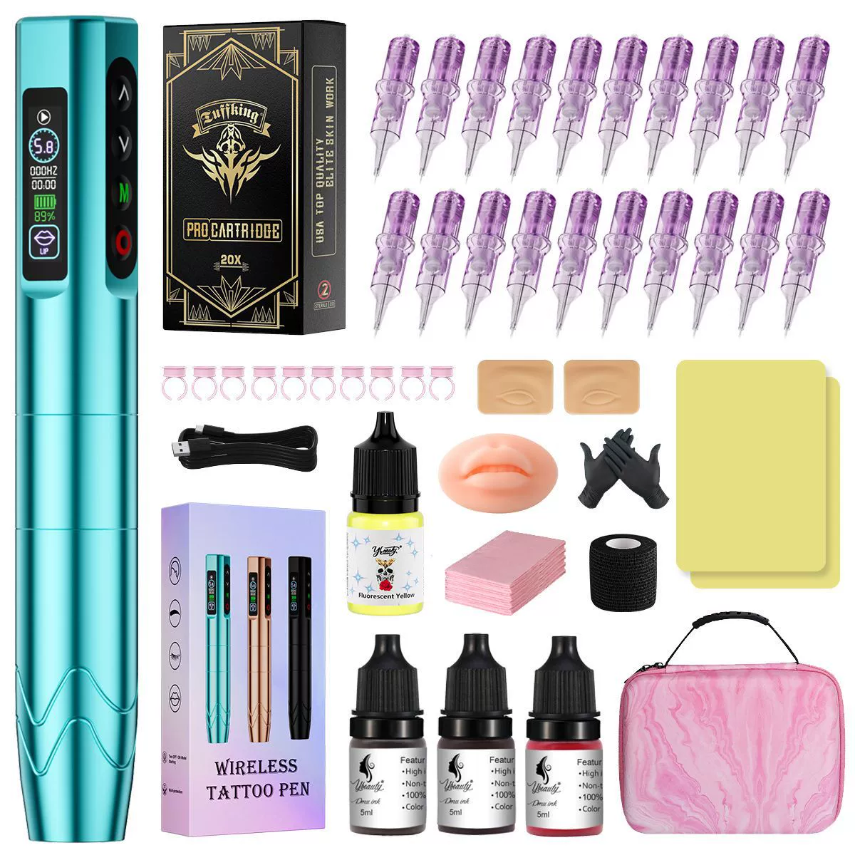 Ybeauty Беспроводная батарея Татуировка Набор Полнометальная машина вышивальная машина