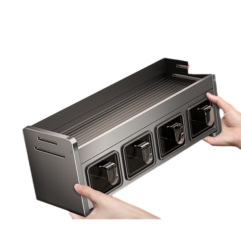 Estante de cocina Caja de condimento para colgar en la pared sin perforaciones para el hogar de alta gama Estante de almacenamiento de aceite, sal, salsa y vinagre Estante de tanque de condimento