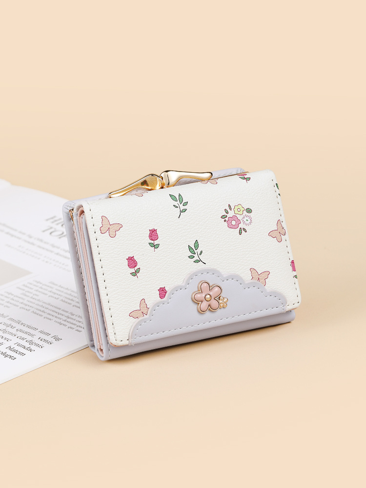 Cartera plegable de dibujos animados lindo transfronterizo, bowknot, bolso de tarjeta Macron, billetera de cuero PU de una pieza, billetera de mujer personalizada