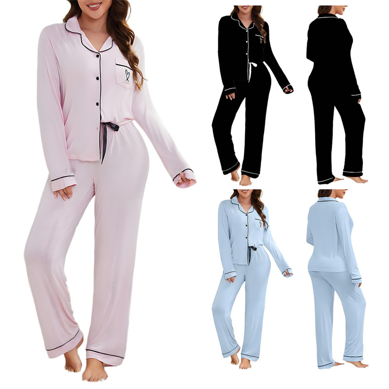 European and American Pajamas for Women in Autumn and Winter Modal Cardigan Long-Sleeved Shirt and Pants Two-Piece Home Wear Cross-Border Amazon