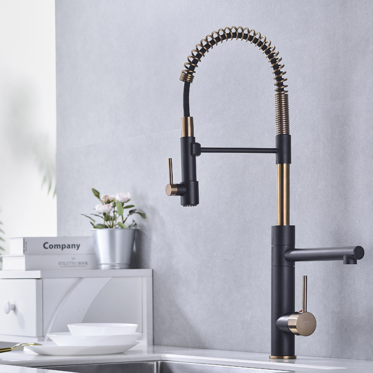 The contemporary all-copper cold and hot single handle island kitchen from Germany features a magnetic sink for washing vegetables, a pull-out flower shower, and a rotatable faucet undefined