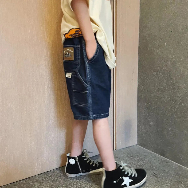 Boys' Denim Shorts Summer Thin 2025 New Kidsren's Five-Point Pants Soft Filet Cat Medium and Large Kidsren