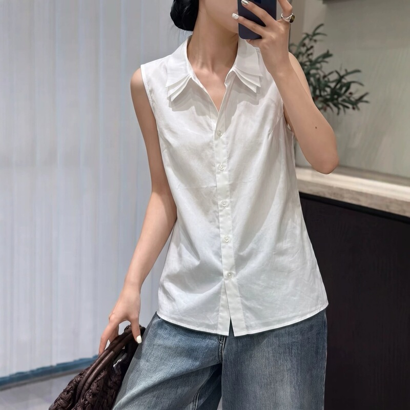 High-count cotton combined with silk organza three-layer collar shirt, single-wear for a fresh and clean look, versatile for layering, sleeveless top for women High-count cotton combined with silk organza three-layer collar shirt, single-wear for a fresh and clean look, versatile for layering, sleeveless top for women