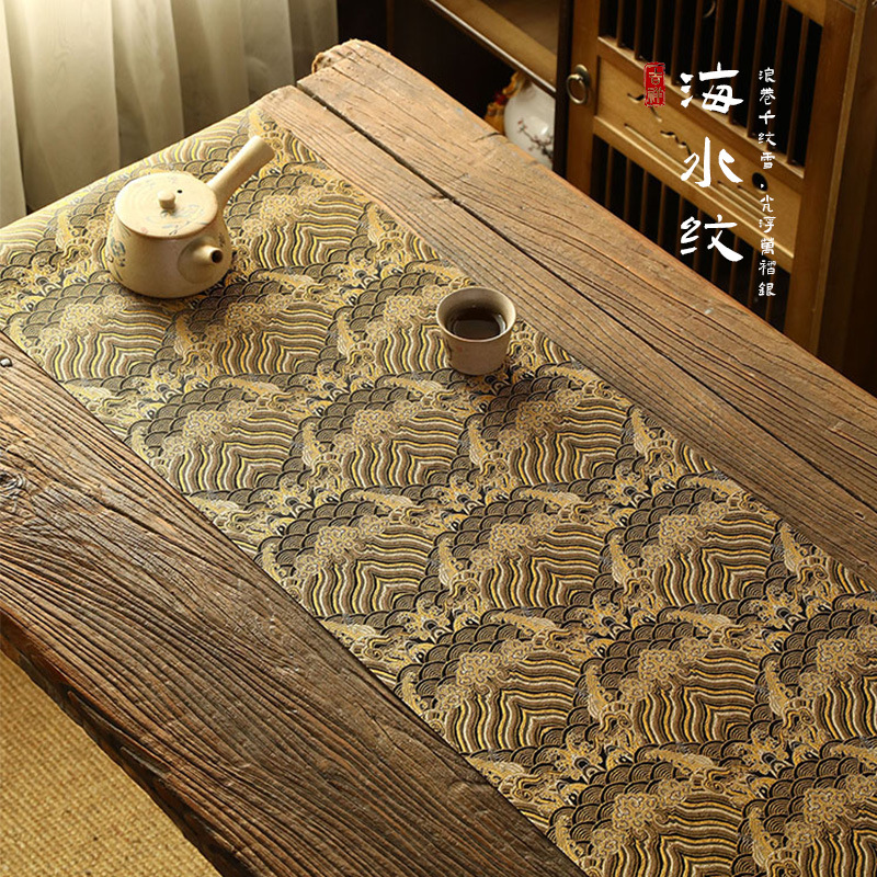 Mat de té impermeable estilo chino de doble cara almohadilla de té tela tabla bandera rectangular pequeña almohadilla de té número bandera de té mesa de té estilo nacional para el hogar