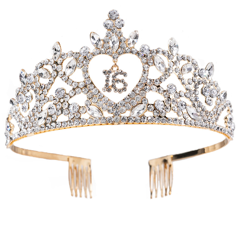 Corona de cumpleaños con diadema de pedrería, diseño de amor, para adolescentes de 15-16 años