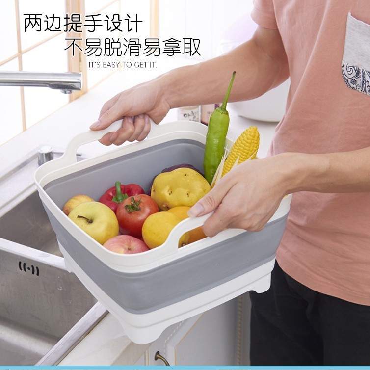 跨境折叠收纳筐手提折叠脸盆家用洗菜盆多功能泡脚盆水槽折叠盆|undefined