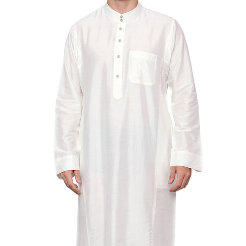 Polyester Men's Long Robe Qatar Stand Collar Robe Pocket Design Arabic Middle East Dubai Tour Clothing