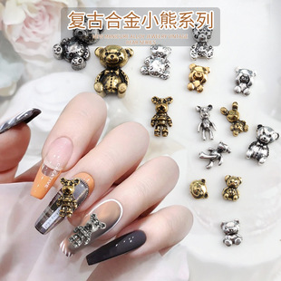Net Red new simple ins retro style alloy cute bear series nail decorations wholesale HJ0577