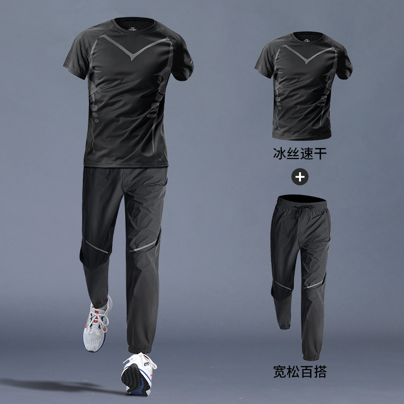 Ropa de ejercicios para hombres, ropa deportiva de hielo, ropa seca, camiseta de mangas cortas, pantalones largos, entrenamiento de fútbol de verano