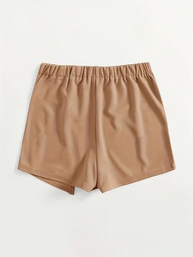 Women's Elastic Waist Slit Skirt Casual Solid Color