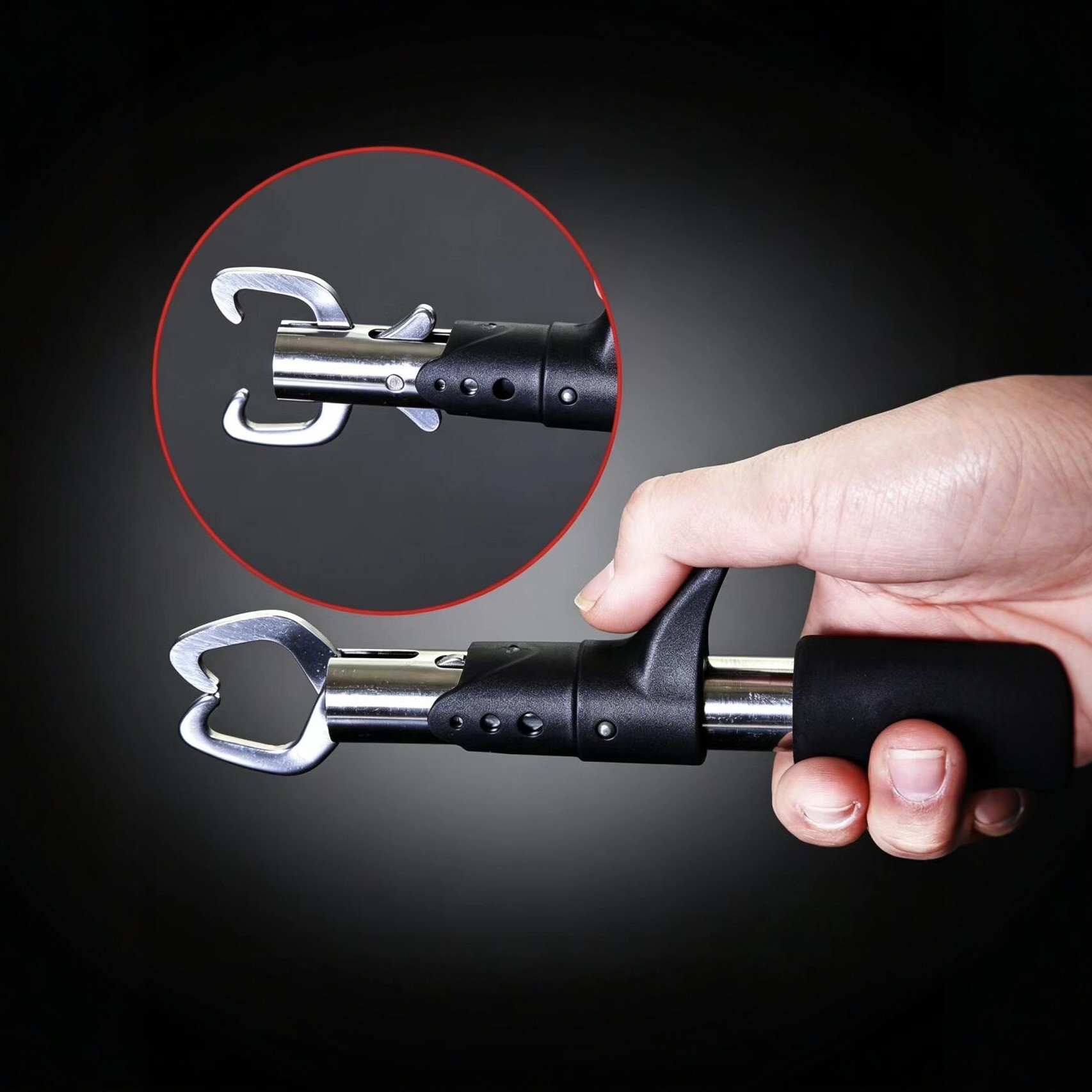 Negro con báscula con regla control de pesca mandíbula de acero inoxidable mano antideslizante mango de pesca luya accesorios de pesca