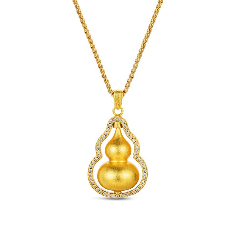 Weixue's Same Style Ancient Gold-Plated Full Diamond Rotatable Gourd Necklace Fulu Pendant Light Luxury Sweater Chain Wholesale Source