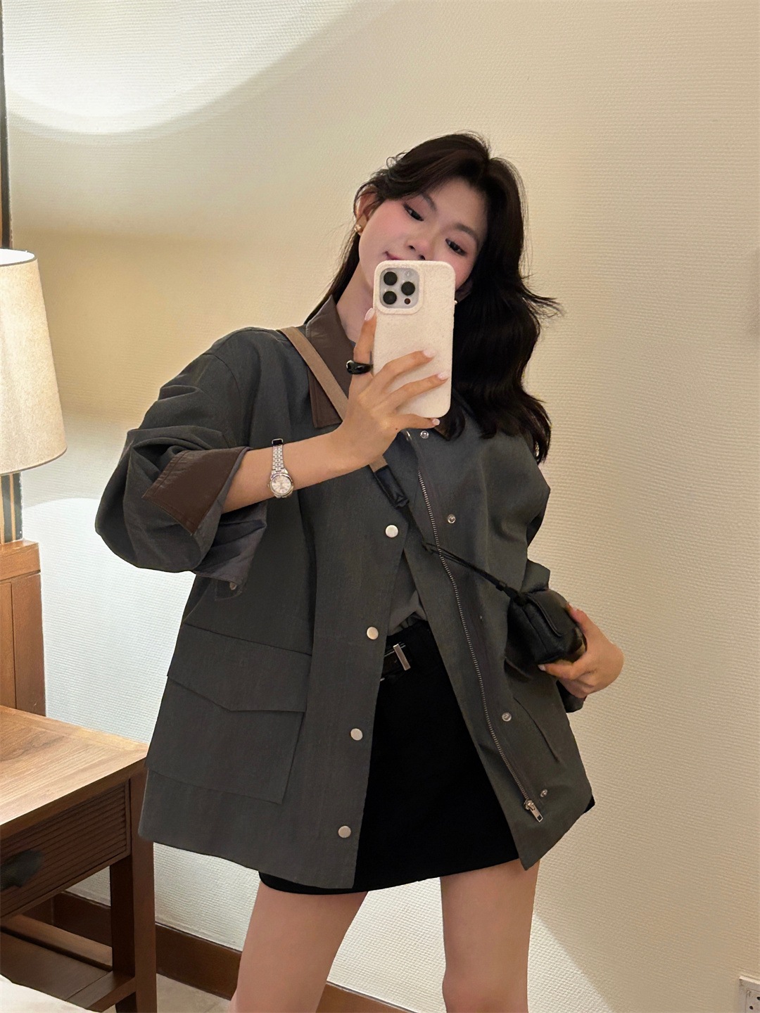 THE LIMON Early Spring New Korean Lazy Barn Style Design Sense Colores de contraste Bolsillo grande Chaqueta retro Ropa de trabajo