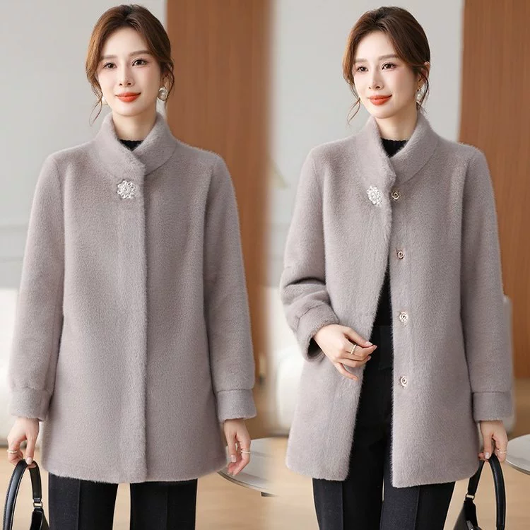 Мама осень-зима 2024 новый меховый один норковый пиджак средняя длинная благородный мех для пожилых женщин