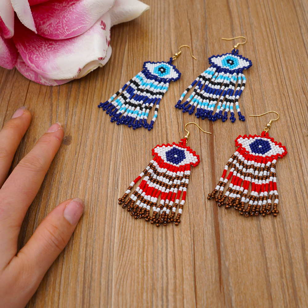 Boucles D&#39;oreilles Perlées De Mode Yeux Bleus Turcs Simples display picture 5