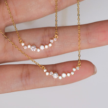 S925纯银镀金微笑项链女简约时尚镶嵌锆石满钻锁骨链吊坠送女友