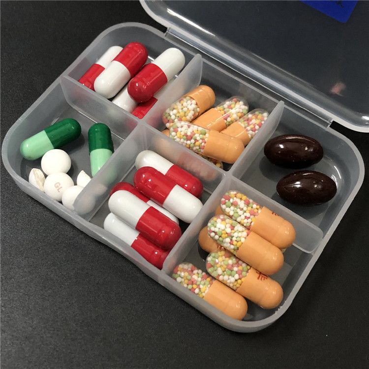 Elderly 6-Compartment Pill Box Empty Box Pill Compartment Box Accessories Small Jewelry Storage Box Travel Carry-On Box