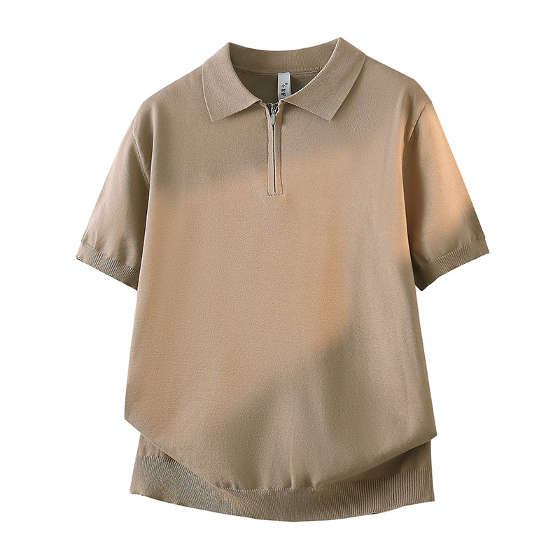 Polo camiseta de punto camiseta de manga corta hombre solapa media cremallera vieja camiseta de hielo de negocios de verano fábrica transfronteriza al por mayor