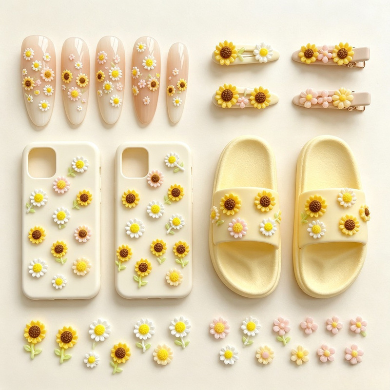 Handmade jewelry, simulated rotating sunflower, mini DIY resin earrings, hair clips, phone case, nail art, porcelain accessories