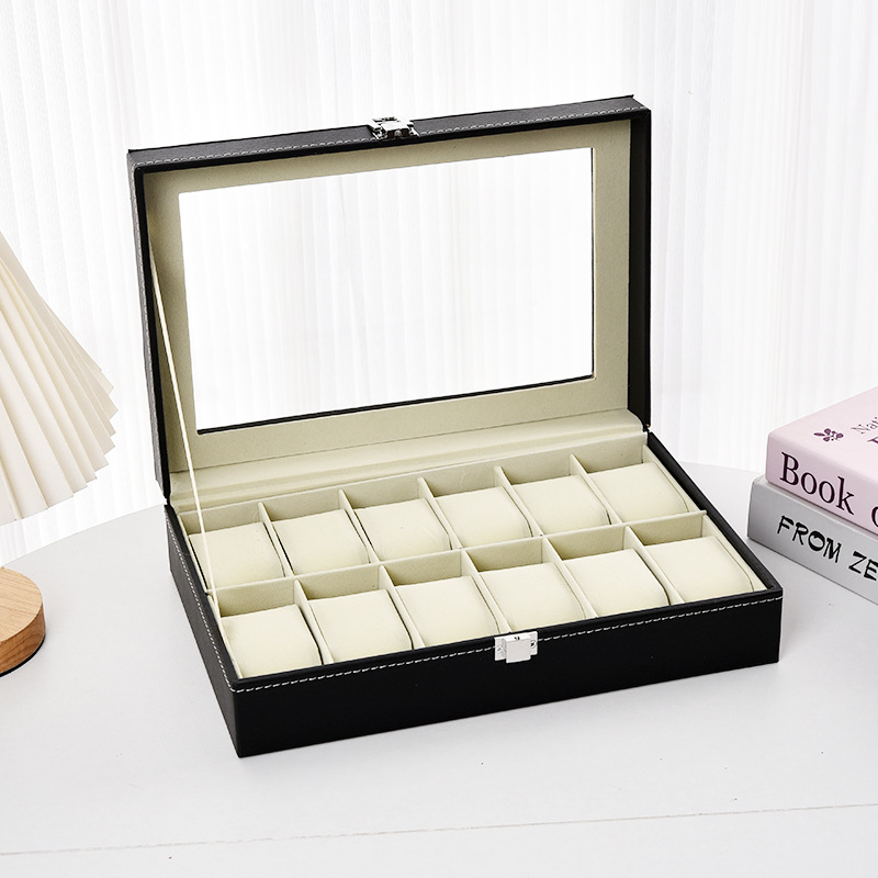 Caja Organizadora de Relojes de Cuero PU, a Prueba de Polvo con Ventana Transparente, para Relojes y Joyas