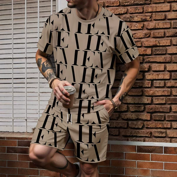 2025 Summer New Men's Casual Fashion Sports Trendy Round Neck T-Shirt Short-Sleeved Shorts Set